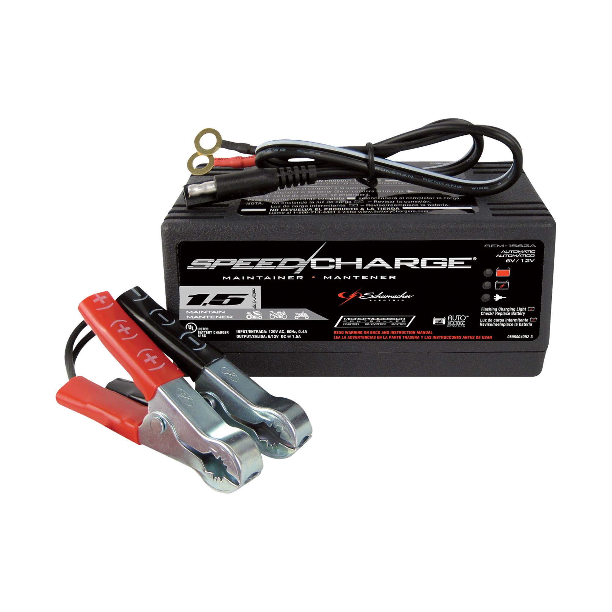 Please See Replacement Item# 62075. Schumacher Battery Charger/Maintainer — 6/12 Volt, 1.5 Amp, Automatic, Model# SEM-1562A
